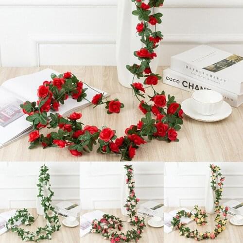 2.5M Rose Artificial Flower Garland White for Wedding Home Room Decoration Spring Autumn Garden Arch Decor DIY Fake Flowers Vine