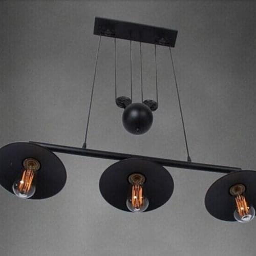 3 Heads Lightings Retro Iron Pulley Pendant Lights Loft American Vintage Industrial Pulley Rope Antique Edison Pendant Lamps