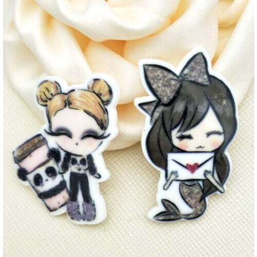 30pcs/50pcs Mixed Flat Back Planar Resin Cartoon little girl Resin Cabochons for DIY bow Decoration 1.2inch S227