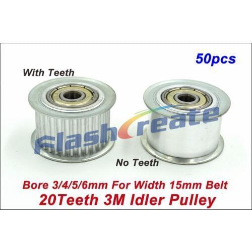 50pcs 20 Teeth 3M Idler Pulley Passive Pulley Bore 3/4/5/6mm For Width 15mm 3M Timing Belt 3M Tension Pulley With Bearing