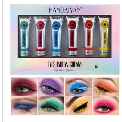 HANDAIYAN 6pcs Matte Neon Eyeshadow High Pigment Easy To Apply Yellow Green Velvet Longlasting Makeup Eyeshadow Cream