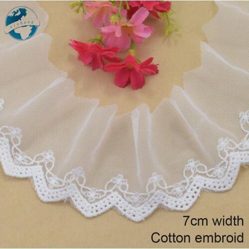 7cm wide Cotton embroid lace edge sewing ribbon guipure trim wedding lace DIY Garment Accessories french african doll lace#3945