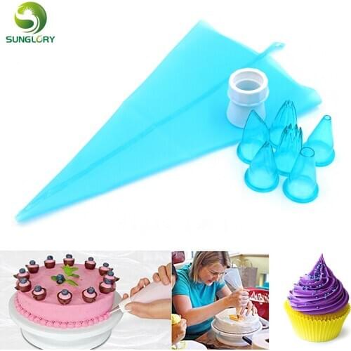 8PCS/SET Reusable Silicone Icing Piping Bag Set Kit Silicone Cream Pastry Bag With Coupler Nozzles Fondant Cake Decorating Tools