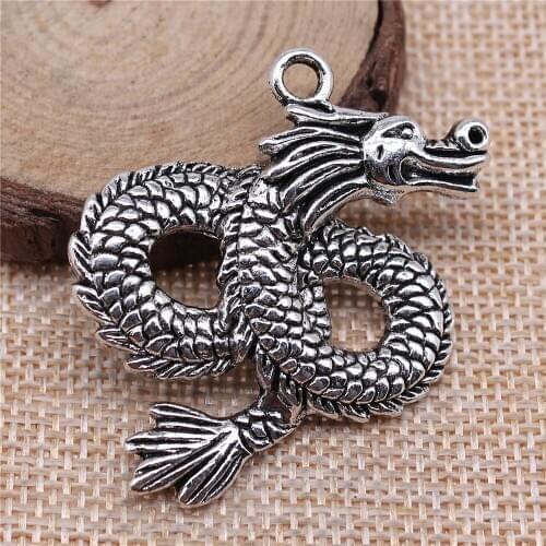 Free shipping 9pcs 45x38mm antique silver Dragon charms diy retro jewelry fit Earring keychain hair card pendant accessories