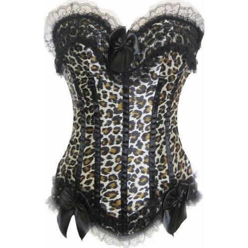 Free Shipping Leopard Pattern Corset 3S9429 Corset With Rufled Trim And Ribbon Details Corset Tops For Party