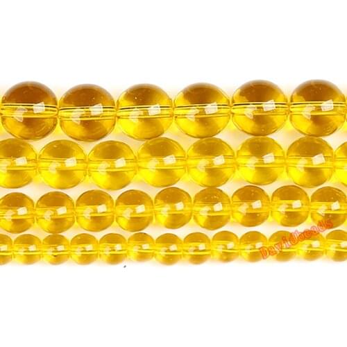 Free Shipping Natural Stone Smooth Yellow Glass Loose Beads 15" Strand 6 8 10 12MM Pick Size For Jewelry Making