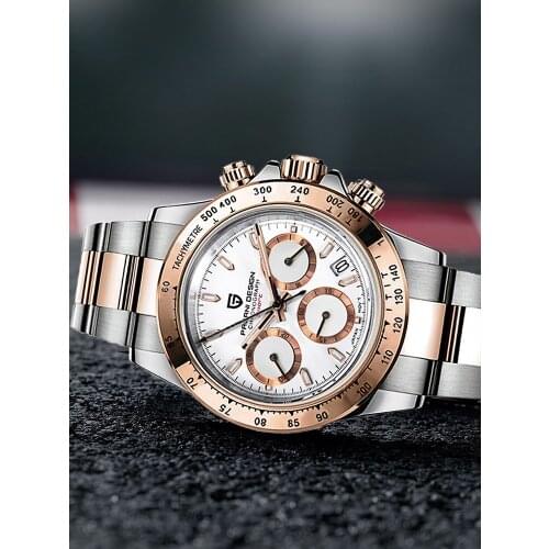 PAGANI DESIGN chronograph Luxury Rose gold quartz men automatic date watches diving 100M men sport sapphire glass watch VK63