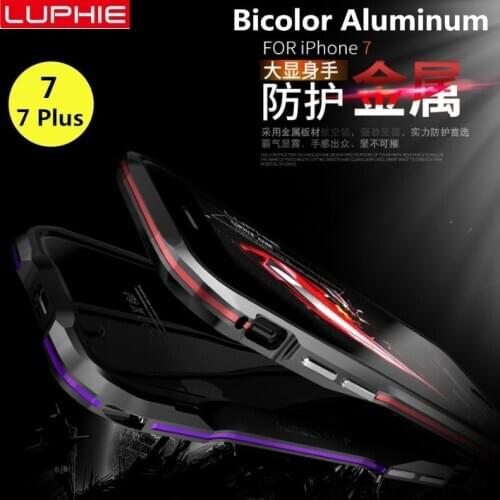 Luphie Bicolor for iphone7 7 Plus Luxury Bumper Case Aluminum Metal Prismatic Shape Frame Metal Button Case for iphone 7 Cover