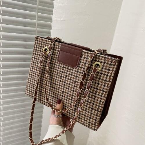 Houndstooth Design Women’s Shoulder Bag 2021 New Large Capacity Big Square Bag Female Casual Shopping Chain Crossbody Bag