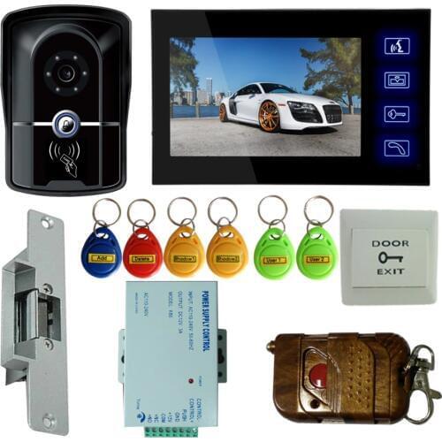Home Security Safety 7 inch Video Door Phone Doorbell Intercom System IR Camera Monitor Electric Strike Lock RFID Keyfobs