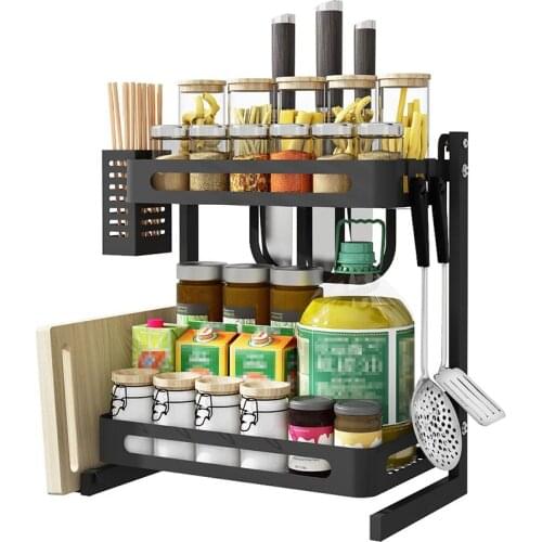 Home Kitchen Storage Shelf Stainless Steel Anti Rust Tableware Rack Multi-layer Seasoning Organizer Cabinet Holders