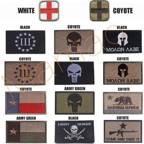 Madic Punishing Person Embroidery Epaulettes Texas Flag Hook&Loop Tactical Patch Military Uniform Wind Cloth Standard