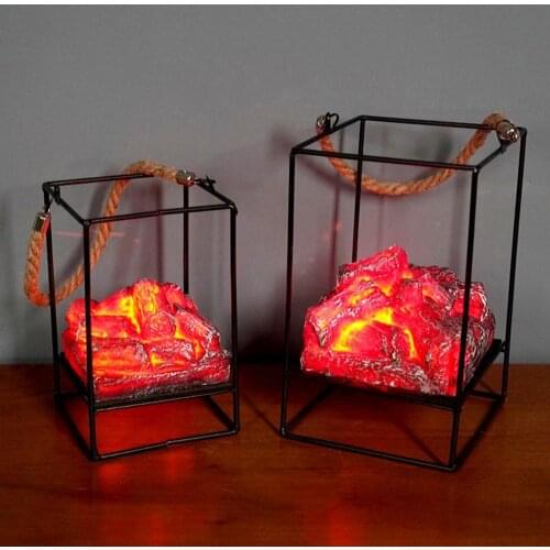European Charcoal Flame Light Simulated Fireplace Candle Holder Retro LED Light Home Fireplace Decor Lamp Christmas Halloween