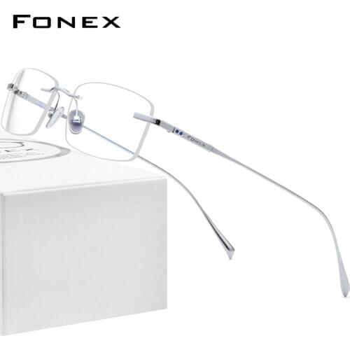 FONEX Pure Titanium Glasses Men Rimless Prescription Square Eyeglasses 2020 New Luxury Women Myopia Optical Frame Eyewear 8562