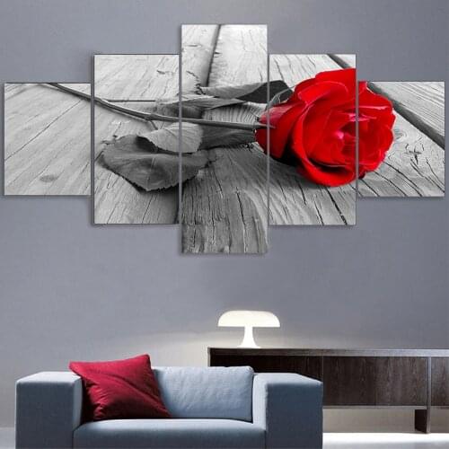 HD Home Decoration Canvas Pictures Living Room Modern 5 Panel Red Rose Flowers Printed Painting Wall Art Modular Poster Frame