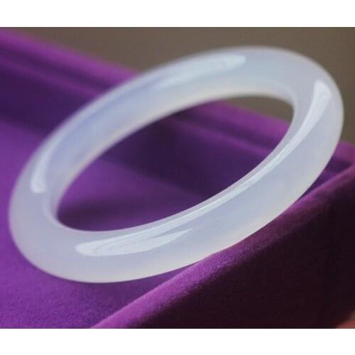 Chinese Natural White Chalcedony Hand Carved Round Bar Bracelet Fashion Jewelry Womens White Agate Bracelet