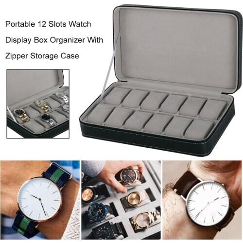12 Grids PU Slots Wrist Watch Display Box Storage Holder Organizer Watch Case Jewelry Dispay Watch Box коробка для часов 블랙박스