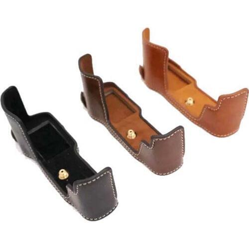 Leather Hard Camera Bag Half Body Case Shoulder Strap For Olympus EM10 E-M10 OM-D