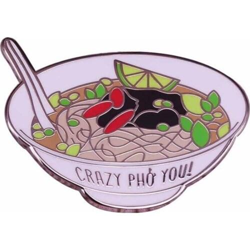 CRAZY PHO YOU Ramen Noodles Novelty Enamel Pin Brooches Bag Lapel Pins Cartoon Anime Badge Backpack Decoration Jewelry Gifts