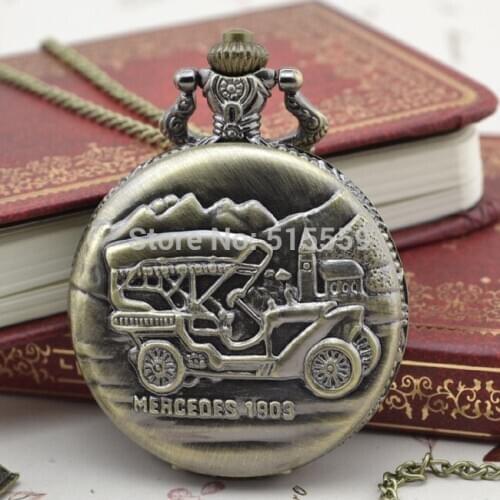 Hot Selling Free ShippingClassic cars Quartz Pocket Watch High Quality Bronze Pocket Watch Necklace Gift Watch Wholesale