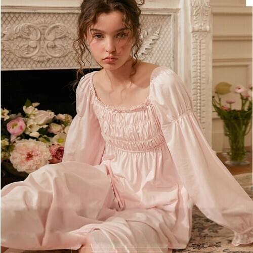 Cute Womens Princess Dress Puff Sleeve Sleepshirts Vintage Square collar Nightgowns.Palace Style Nightdress Sleep Loungewear