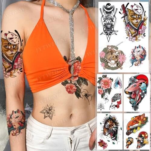 Cute Cat Japanese Style Cartoon Samurai Temporary Tattoo Stickers Childrens Front Tattoos Sailor Moon Fake Tattoo Sticker Heart