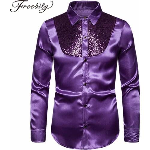 Mens Shiny Sequins Shirts Dance Wear Lapel Collar Long Sleeve Dress Shirts Males Disco Party Stage Performance Dance Costume