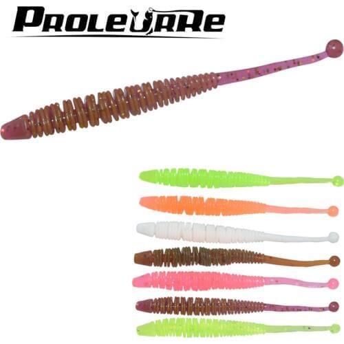 Proleurre 50Pcs 6CM 0.7G Soft baits Artificial silicone Salt Smell Warms Fishing Lures With Crank Hooks or Lead Hooks Fishing