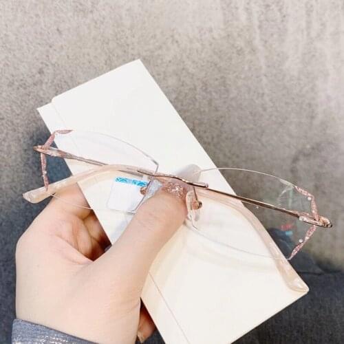 Anti Blue Light Lady Rimless Prescription Glasses Computer Myopia Eyeglasses Diamond Cutting Hyperopia Womens Presbyopic