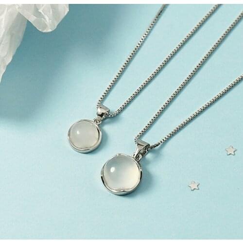 Transparent Round Ball Pendant Necklace Women White Jade Chain Necklace Fashion Jewelry Gifts for Girl