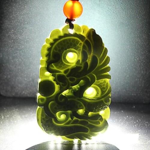 Genuine Natural Jade Dragon Pendant Men Amulet Gifts Real Chinese Xinjiang Hetian Green Jades Stone Charms Accessorie Jewellery