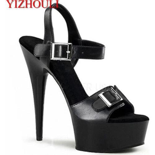 Buckle decoration platform sandals temptation sexy 15cm high-heeled shoes Hand Made High Heel Shoes 6 inch Dance shoes