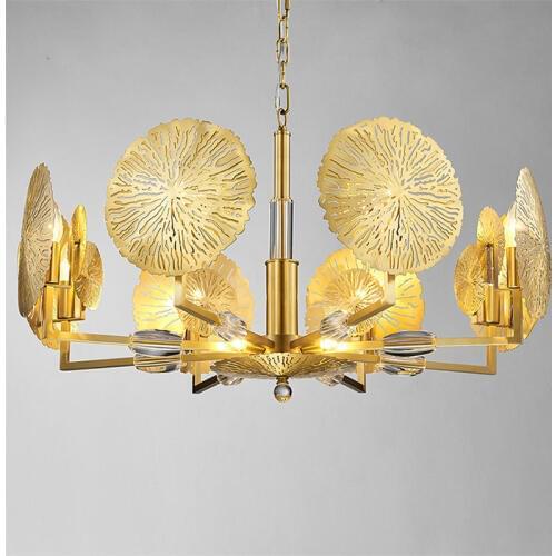 Modern Chandelier Gold Flower Copper LED Lamp Suspension Lighting 6 8 heads Nordic Dining Room Hanging Lamps Home Lighting F042