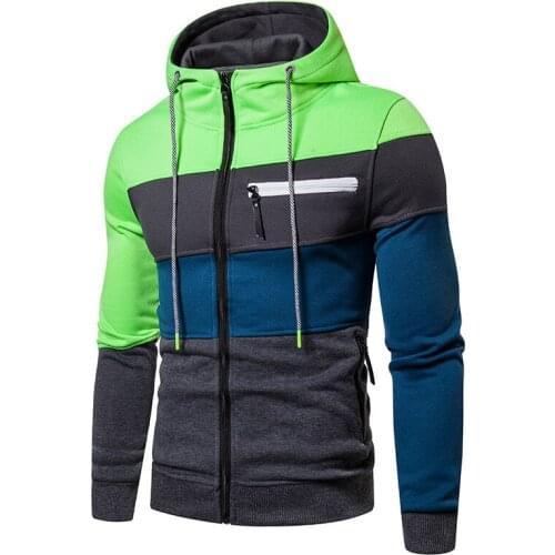 Autumn New Mens Fashion Three-color Stitching Oversized Sweatshirt Jacket Personality Zipper Hoodie Streetwear Men Clothing