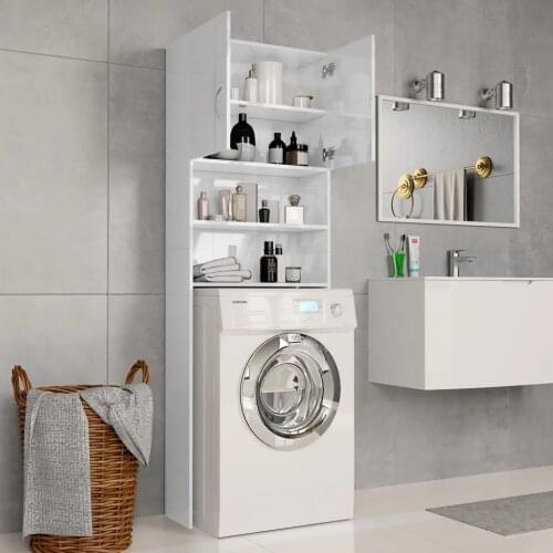 VidaXL Washing Machine Furniture Sturdy And Durable Cabinets 64x25.5x190 cm White With Storage Space For Bathroom Balcony
