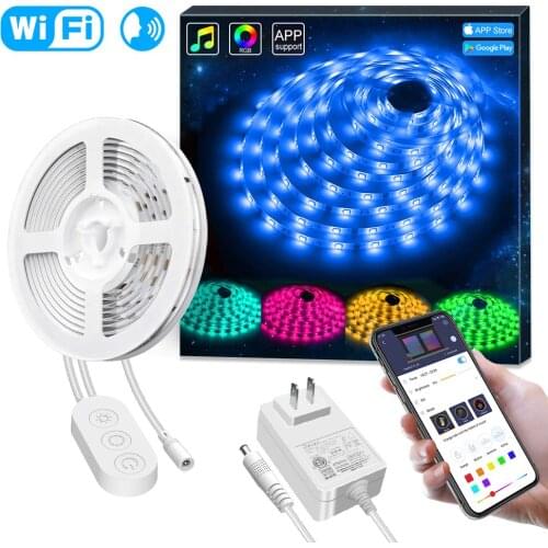APP Waterproof 16.4ft RGB LED Light Strip WiFi Sync with Music, 16 Million Colors 5050 LED Lights for Home, Kitchen, TV, Party