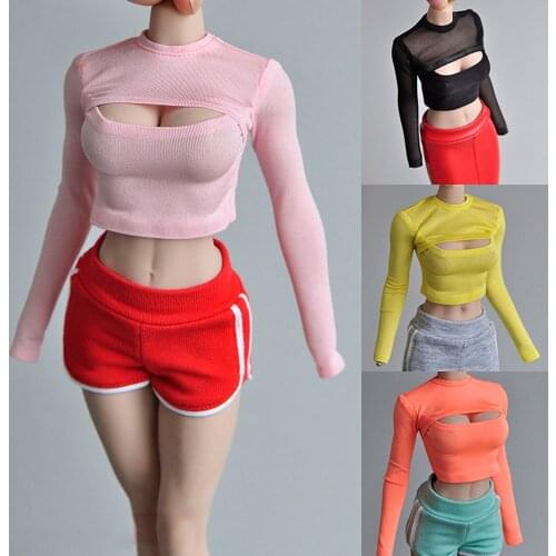 1/6 Scale Female Model Accessories Clothes for 12'' TBL Plastic Coated Female Body PH Open Chest T-shirt Short Bottoming Shirt