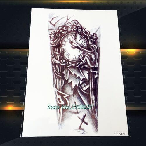 1PC Old Clock Temporary Tattoo Stickers Cross Desigm / Large Size Punk Tattoo For Men / Body Arm Sleeve Tattoo Adhesive PQS-A030