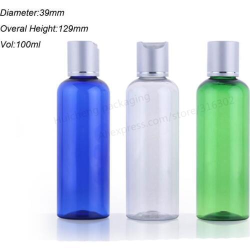 20 x 100ml DIY pet Bottle With Aluminum Disk Cap 100cc Clear Blue Green Round Shoulder Pet Skin Care Bottle