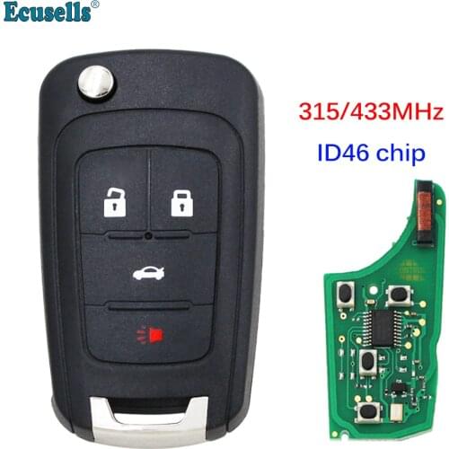3+1/4 Button Remote Key Fob 315mhz 433mhz with ID46 Chip for Chevrolet Impala Cruze Malibu HU100 Uncut