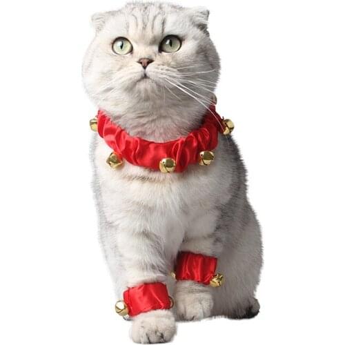 3pc Jewelry soft cloth ring bell collar pet supplies cat red jubilation neck ring