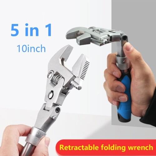 5in-1Retractable Folding Multifunctional Adjustable Wrench Shaking His Head Ratchet Hydropower Bathroom Air Conditioner Wrench