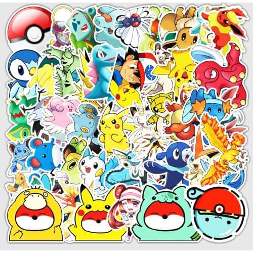 50pcs Kawaii Pokemon Stationery Stickers Waterproof Pikachu Graffiti Decals Guitar Bicycle Skateboard Phone Car DIY Decoration