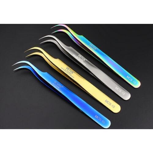 50pcs Genunie VETUS MCS-15/12 series girl Rainbow Tweezers False Eyelash Extension Tweezer Stainless Steel Tweezers