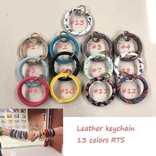 500pcs/lot New Design Fashion Sunflower Leather Bracelets Keychains Fashion O Ring Leopard Leather Bangles for women