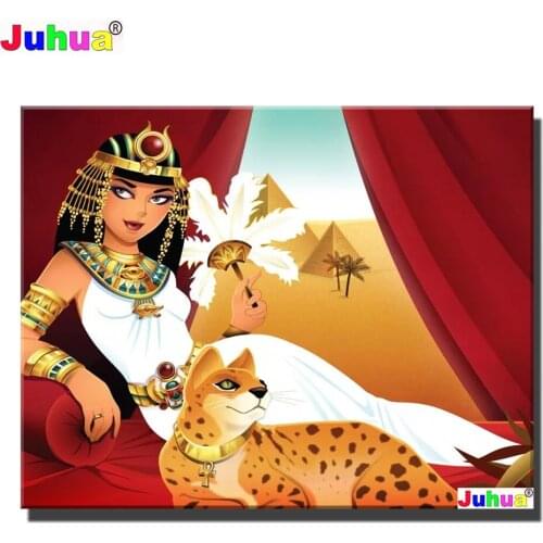 5D DIY Diamond Painting Egyptian Leopard Full Square Round Diamond Art Mosaic Cross Stitch Home Decor Beautiful Animal Woman