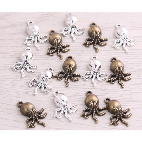 60PCS 15*21mm New Product Two Color Octopus Charms Animal Pendant Jewelry Metal Alloy Jewelry Marking