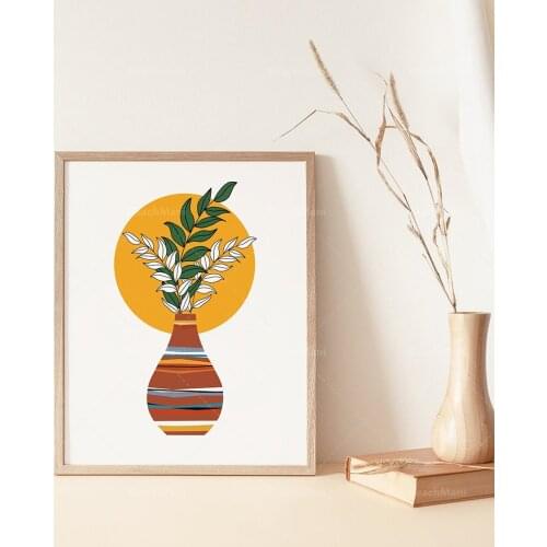 Abstract vase print, plant printable wall art, mustard terracotta print, abstract leaf poster, modern art, bohemian decorative p