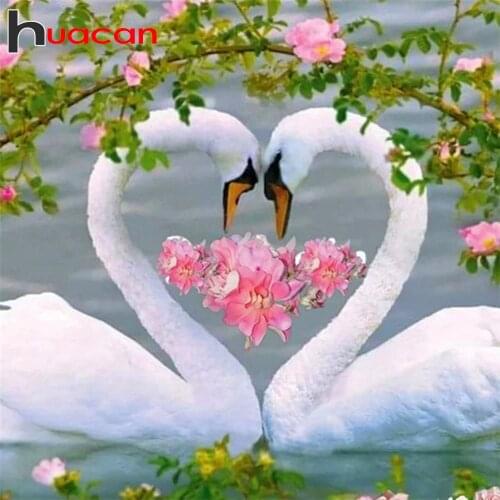 Huacan 5d Diamond Painting New Arrivals Swan Kits Diamond Mosaic Cross Stitch Animal Embroidery Home Decoration