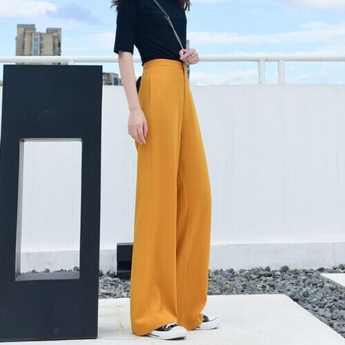 New Arrival Spring Summer Korea Fashion Red Yellow White High Waist Vintage Wide Leg Pants Loose Casual Pants Women Trousers M73